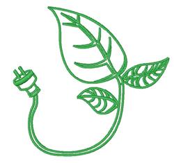 Leaf electric plug design in vibrant green with clean lines and bold curves, highlighting eco-friendliness.