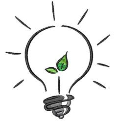 Simple design of a light bulb with a green leaf, radiating light lines for an eco-friendly appeal.