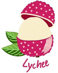 Playful lychee fruit in bright pink with white polka dots, partially peeled to reveal white flesh, surrounded by green leaves