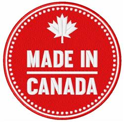 Patriotic circular patch featuring a bold maple leaf and 'MADE IN CANADA' on a red background, perfect for national holidays.