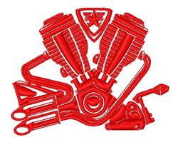 Bold motorcycle engine in bright red, highlighted v-twin configuration, perfect for bikers on jackets.
