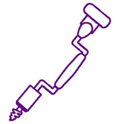 Simple line drawing of a paint roller with a rounded head and curved handle in purple line art. Perfect for kitchen towels.
