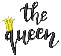 Modern script text 'the queen' with decorative yellow crown, elegant design for home decor items.