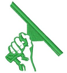 Stylized hand gripping a squeegee in vibrant green, featuring bold outlines for a modern, playful look.