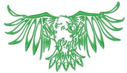 Stylized eagle with extended green wings and intricate feather detailing, showcasing nature-inspired bold art.