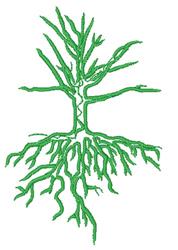 Naturalistic tree roots in vibrant green, featuring intricate, branch-like structures with varied thicknesses.