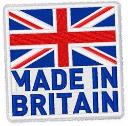 Union Jack flag patch featuring 'MADE IN BRITAIN' in bold blue letters on a vibrant white background.