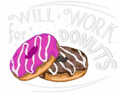 donut detailed machine embroidery - Will Work For Donuts perfect for Tablecloths