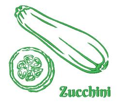 Minimalist zucchini with light green outlines next to sliced zucchini revealing seeds, perfect for kitchen towels.