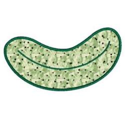 Applique bean in playful green shades with a textured speckled surface, outlined in darker green.