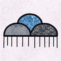 Applique clouds in modern design featuring three stylized blue and gray clouds with black outlines on a light background.