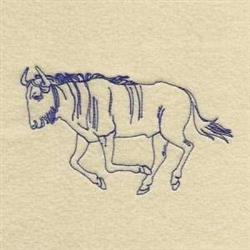 Blackwork Wildebeast - 5x7 wildebeast redwork embroidery design for patchwork quilt blocks