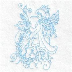 beginner-friendly angel redwork machine embroidery pattern - Bluework Angel for kitchen tea towels
