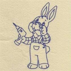 detailed bunny rabbit redwork machine embroidery pattern - Bluework Bunny & Drill for decorative pillow covers