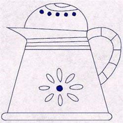 Bluework Coffee Pot - 4x4 pot redwork machine embroidery design for kitchen aprons