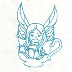 detailed fairy redwork machine embroidery pattern - Bluework Fairies for Cushion Embellishments