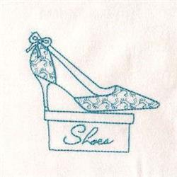 heel redwork machine embroidery - Bluework High Heel perfect for reusable tote bags