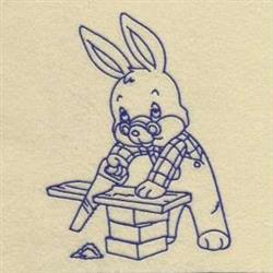 bunny rabbit redwork machine embroidery - Bluework Rabbit & Saw for reusable tote bags