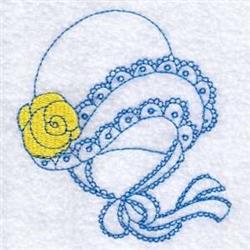 sunflower redwork machine embroidery - Bluework Sunbonnet for reusable tote bags