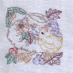 Delicate yellow chick nestled beside a woven basket with colorful flowers, celebrating spring in soft pastels.