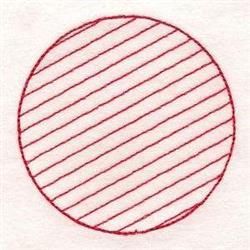 Circle with diagonal lines, red outline, minimalistic style on light fabric, perfect for various embroidery projects.
