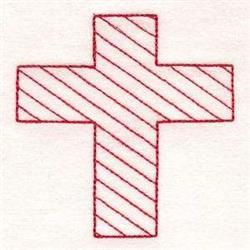 Minimalist red cross with diagonal lines, designed in simple line work against a light background.