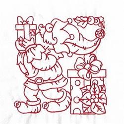 detailed christmas Santa Claus redwork machine embroidery pattern - Elf Block for patchwork quilt blocks