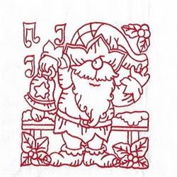 Elf Blocks - 5x7 Santa Claus redwork machine embroidery design for reusable tote bags