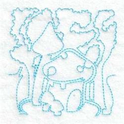 Fairy Toadstool Block - 4x4 fairy redwork machine embroidery design for Garden Decor