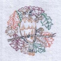 beginner-friendly autumn bird machine embroidery pattern - Fall Bird for kitchen tea towels
