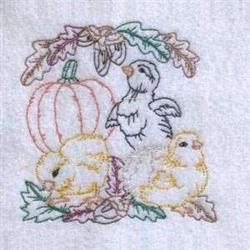beginner-friendly autumn bird machine embroidery pattern - Fall Chickens for Table Linens