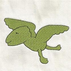 Playful cartoon flying creature with green wings, charming expression, simple and whimsical style, perfect for kids.