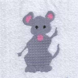 Cute gray mouse in playful design with pink ears and curled tail, perfect for children's items.