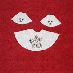 Holiday-themed face elements in playful design with white features, green accents, and a vibrant red background.