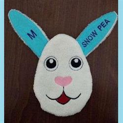 ITH bunny head with large eyes, pink nose, and light blue ears, perfect for cheerful Easter decor.