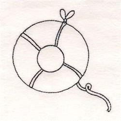 Nautical-themed life ring in simple line art style, featuring a circular shape, cross lines, and a small bow.