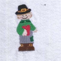 beginner-friendly boy machine embroidery pattern - Pilgrim Boy for kitchen aprons