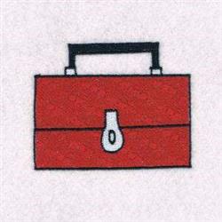 Red toolbox with a black handle and central lock, set against a light background in a simple, illustrative style.