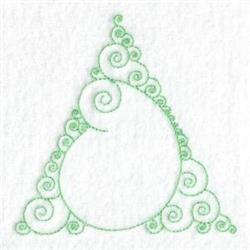 Redwork abstract egg shape outlined in light green thread with delicate curly swirls on a white background, perfect for sprin