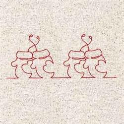 Redwork abstract design featuring elegant, flowing red lines on a light speckled background, evoking movement.