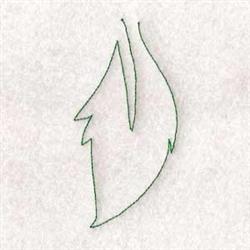 Redwork abstract shape with flowing curves and sharp points outlined in thin green on a light background.