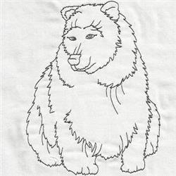 Redwork bear outline featuring a fluffy sitting bear with simple fur patterns in a minimalist style.