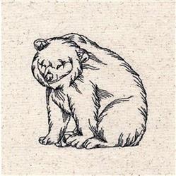 Redwork bear in whimsical line art, features soft, furry details against a neutral background.
