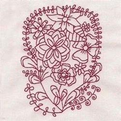 Redwork Blossoms - 4x4 leaf redwork machine embroidery design for reusable tote bags