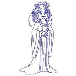 Redwork bride character in a flowing wedding dress, adorned with a delicate headpiece and bouquet.