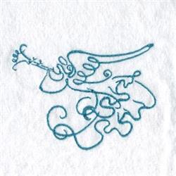 Redwork abstract decorative design featuring teal curved lines, spirals, and floral elements on a white background.