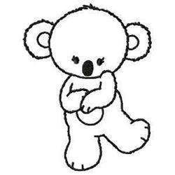 Redwork koala with round ears and a cute expression in a playful pose, designed in a simple cartoon style.
