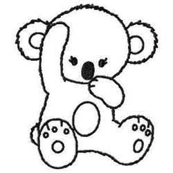 Redwork koala with black outlines, adorable pose, one paw raised, simple and playful design.