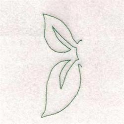 Redwork leaf outline featuring two intertwined minimalistic leaves in subtle green against a light background.