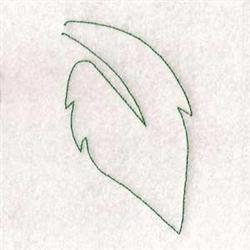 Redwork leaf outline in minimalist line art features a single green line and a simple leaf shape.